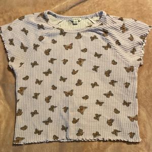 American Eagle Waffle Knit Butterfly Purple Lettuce Edge Crop Top